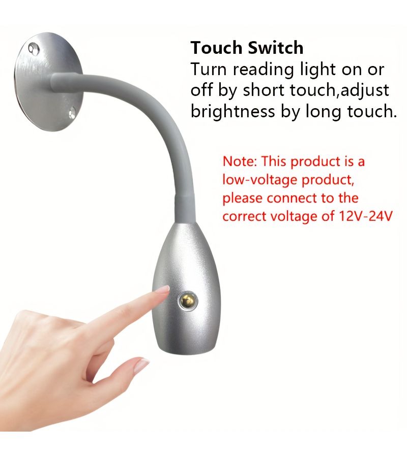 Black 1pc 3W Flexible Gooseneck Led Rv Reading Light With Dimmable Warm And Red Light - Image 5