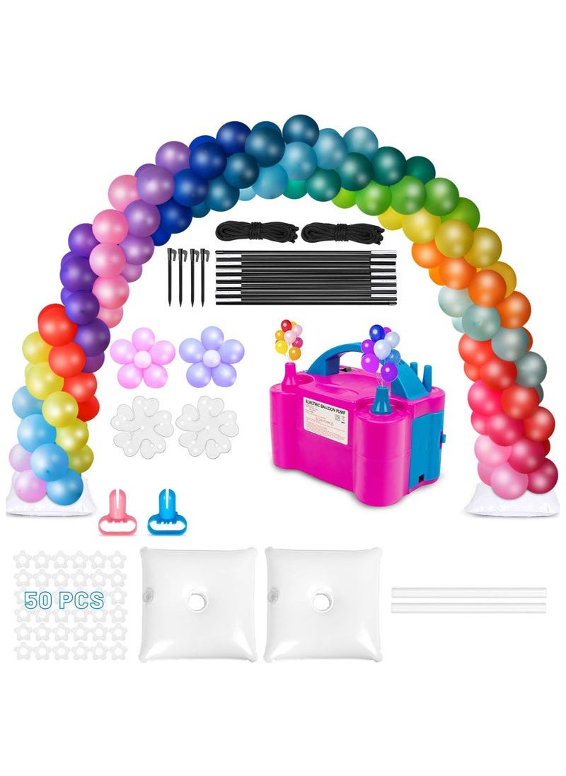 Balloon Arch Kit and Pump, 2.7m Tall and 3m Wide Adjustable Balloon Arch Holder Stand with Base, Water bag, Balloon Clips, Knotter for Wedding Graduation Birthday Party Supplies Decoration