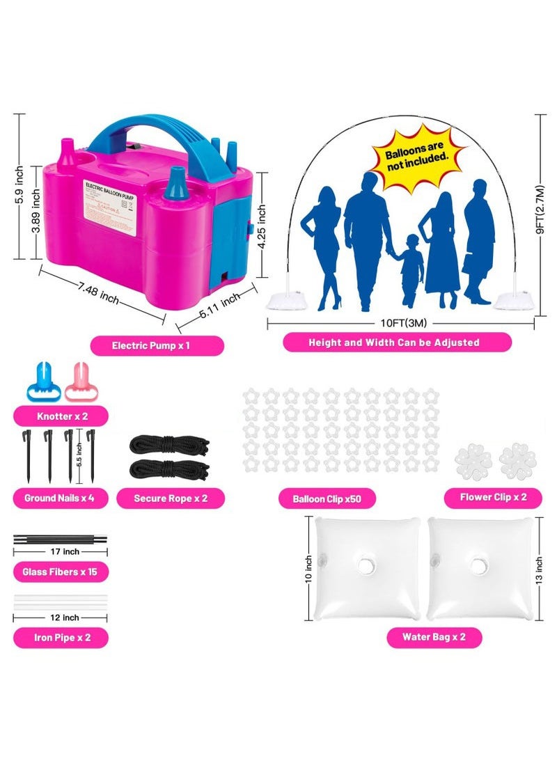 Balloon Arch Kit and Pump, 2.7m Tall and 3m Wide Adjustable Balloon Arch Holder Stand with Base, Water bag, Balloon Clips, Knotter for Wedding Graduation Birthday Party Supplies Decoration