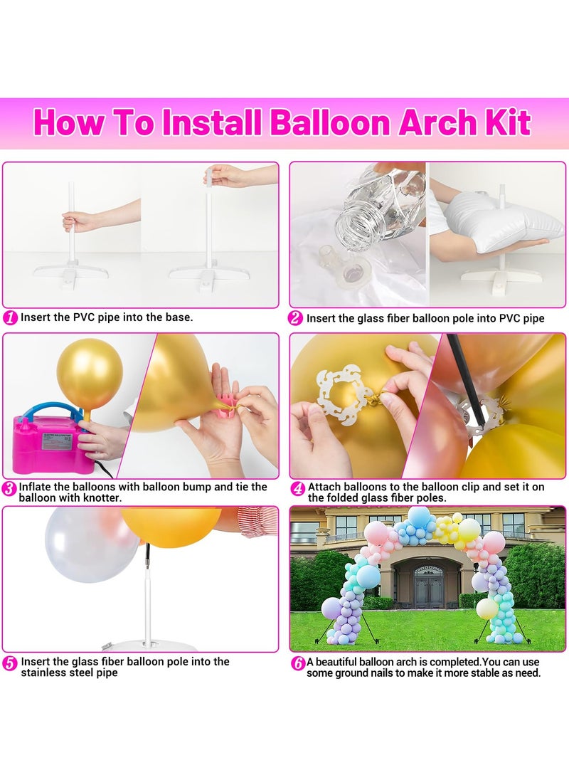 XiuWoo - Balloon Arch Kit and Pump, 2.7m Tall and 3m Wide Adjustable Balloon Arch Holder Stand with Base, Water bag, Balloon Clips, Knotter for Wedding Graduation Birthday Party Supplies Decoration - Image 1