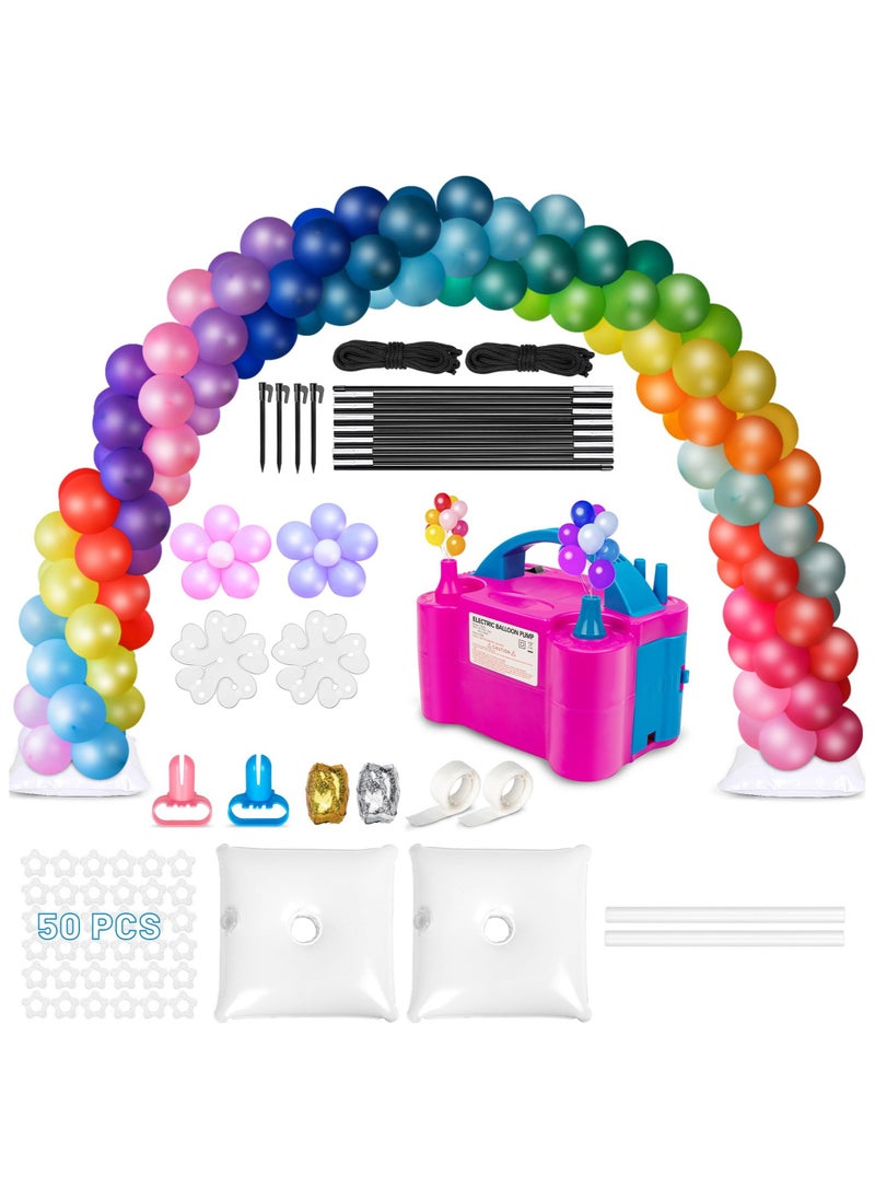 XiuWoo - Balloon Arch Kit and Pump, 2.7m Tall and 3m Wide Adjustable Balloon Arch Holder Stand with Base, Water bag, Balloon Clips, Knotter for Wedding Graduation Birthday Party Supplies Decoration - Image 1