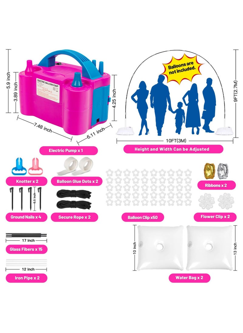 XiuWoo - Balloon Arch Kit and Pump, 2.7m Tall and 3m Wide Adjustable Balloon Arch Holder Stand with Base, Water bag, Balloon Clips, Knotter for Wedding Graduation Birthday Party Supplies Decoration - Image 1