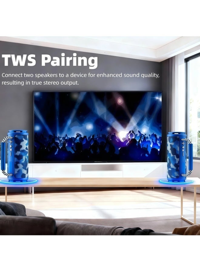 Lurette Portable Wireless Bluetooth Speaker with HD Sound, Bluetooth 5.4, 15W Dual Speaker, 16H Playtime, IPX7 Waterproof and Drop-Proof, TWS Pairing, for Outdoor/Home/Party/Beach (Round) - Navy Blue - Image 5