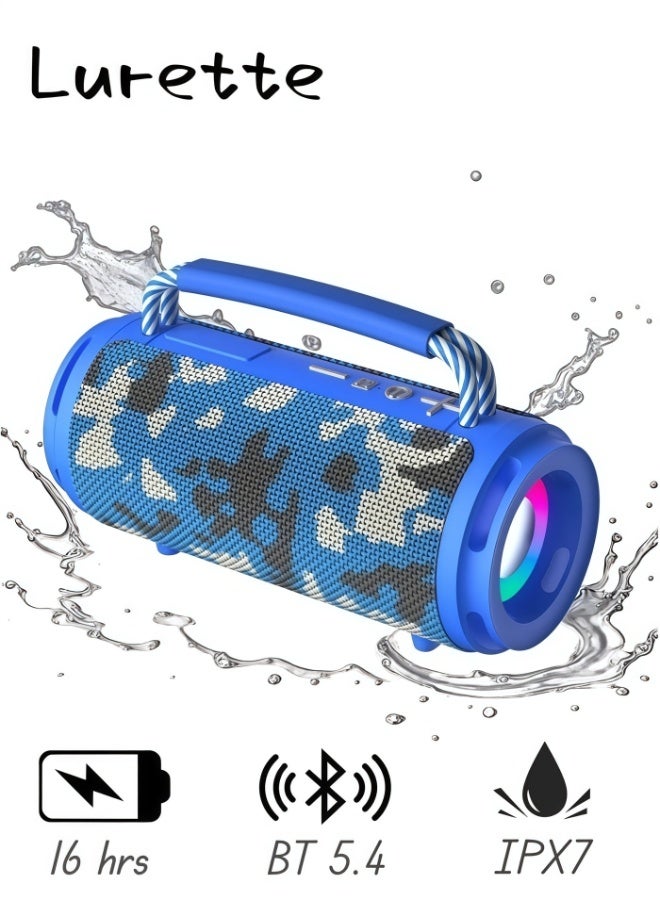 Lurette Portable Wireless Bluetooth Speaker with HD Sound, Bluetooth 5.4, 15W Dual Speaker, 16H Playtime, IPX7 Waterproof and Drop-Proof, TWS Pairing, for Outdoor/Home/Party/Beach (Round) - Navy Blue - Image 1