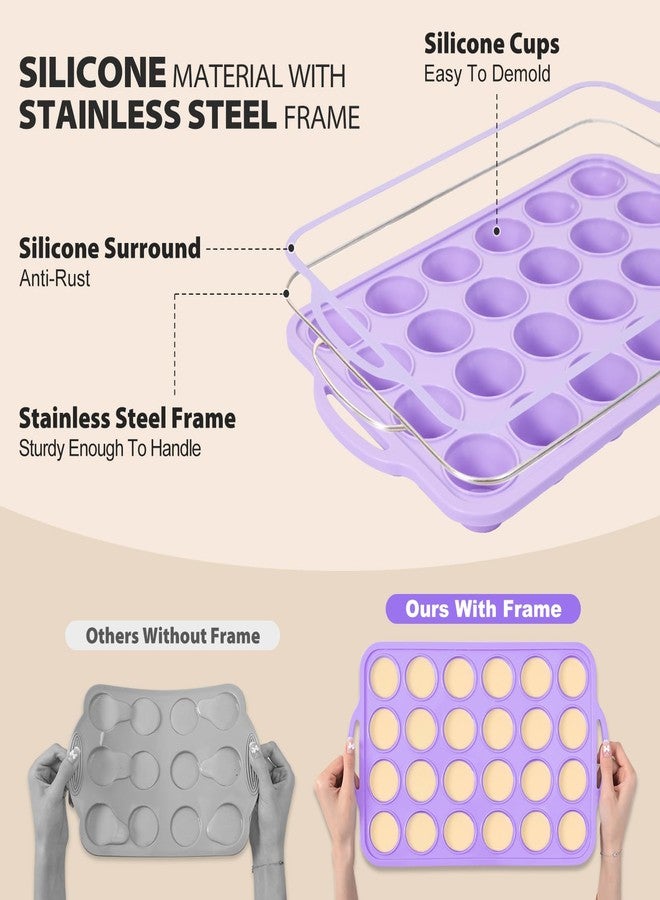 Vnray Silicone Muffin Baking Pan with Metal Reinforced Frame 24 Cup Purple - Image 3