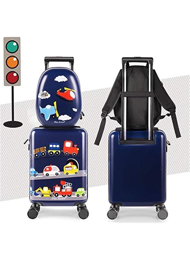 Arabest Airplane Kids Luggage, Boys Carry On Suitcase, 18 Hardside Travel Luggage Set W/Backpack, Toddler Rolling Luggage W/ 4 Spinner Wheels, Children Holiday Birthday Gift - Image 2