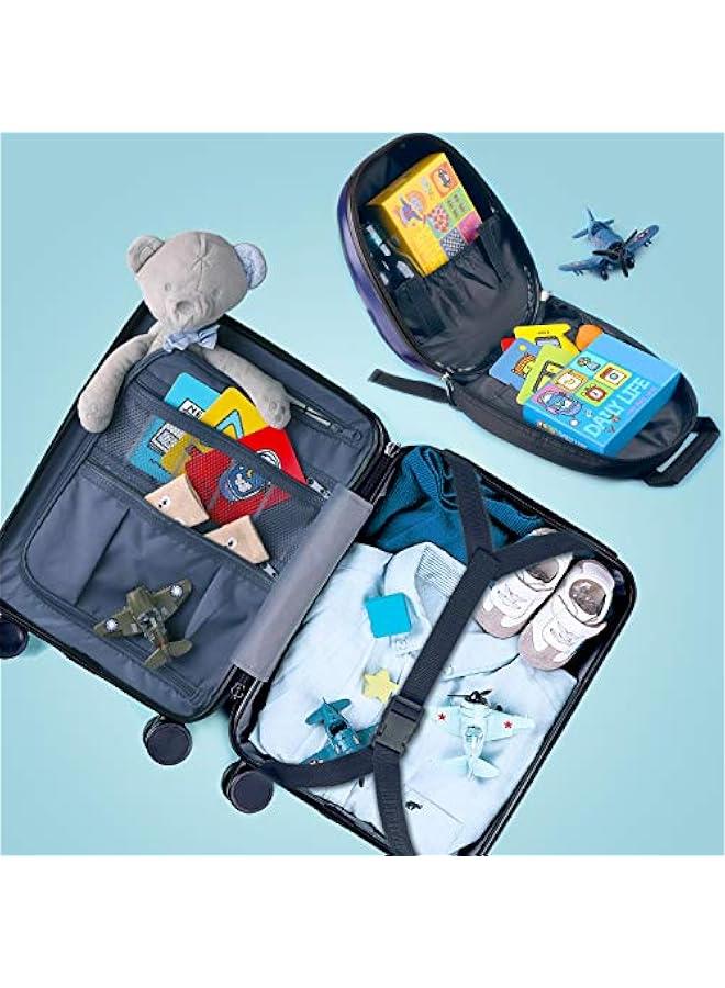 Arabest Airplane Kids Luggage, Boys Carry On Suitcase, 18 Hardside Travel Luggage Set W/Backpack, Toddler Rolling Luggage W/ 4 Spinner Wheels, Children Holiday Birthday Gift - Image 4