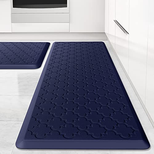 SoftDuo Kitchen Mat [2 PCS] Cushioned Anti-Fatigue Floor Mat Water Resistant Non-Skid Kitchen Mats and Rugs Ergonomic Comfort Foam Kitchen Rugs Standing Mat for Kitchen Floor Office Sink Laundry(Blue) - Image 1