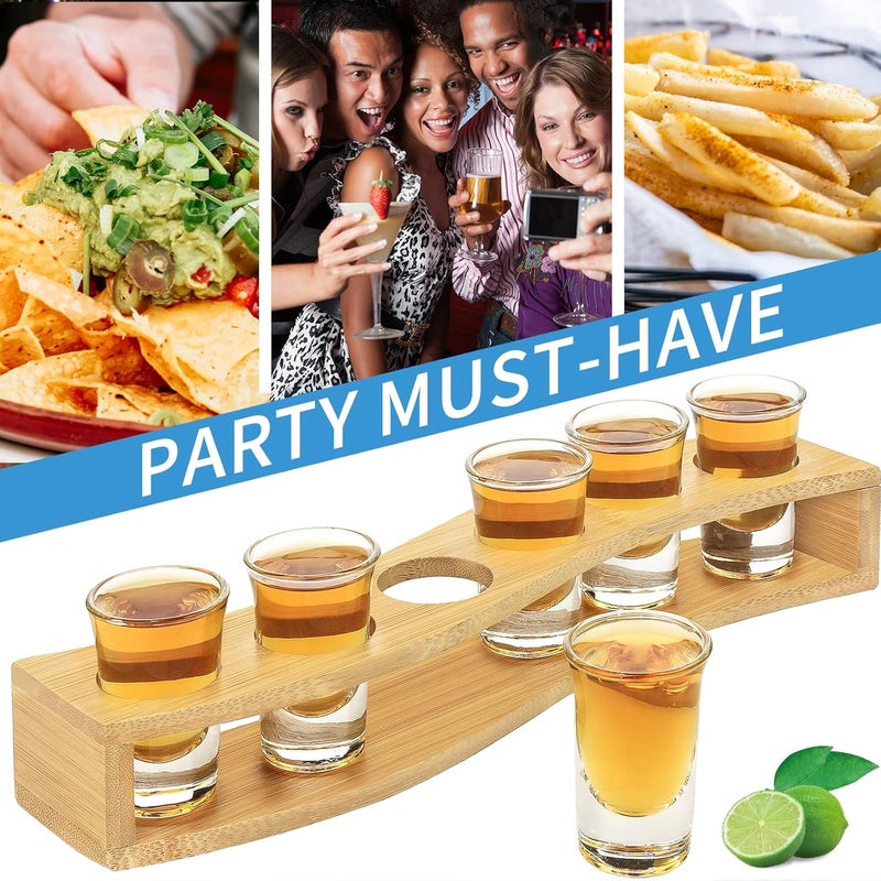 LINALL Shot Glasses 6pcs Shot Glass Set 1oz/30ml Shot Glass Holder Heavy Base for Whisky Tequila 6 Shot Glass Serving Tray (6pcs) - Image 3