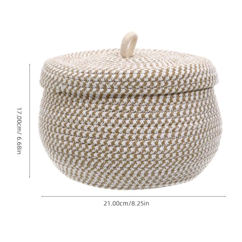 DOITOOL Small Cotton Rope Storage Basket with Lid, 8 inch Round Woven Covered Basket for Organizing, Decorative Lidded Baskets for Nursery Shelf, Boho Makeup Organizer for Vanity Countertop - Image 4