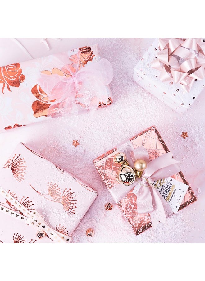 WRAPAHOLIC - Wrapping Paper Sheet 12 Sheets Rose Gold Floral Design Folded Flat For Wedding Birthday Celebration Party Present Packing 19.7 Inch X 30 Inch Per Sheet - Image 1