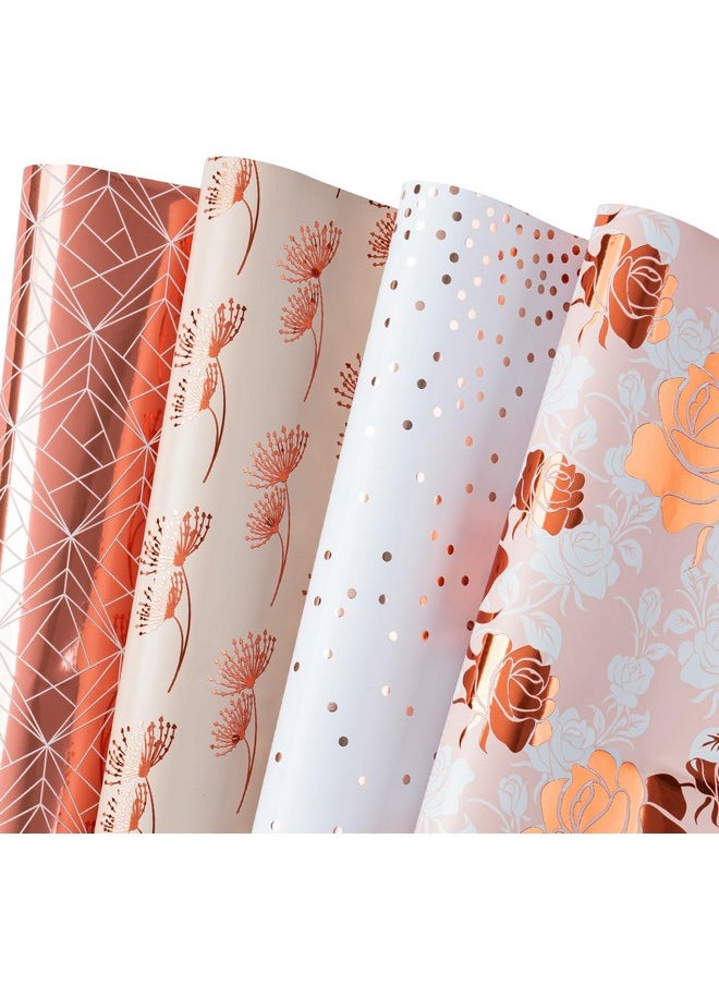 WRAPAHOLIC - Wrapping Paper Sheet 12 Sheets Rose Gold Floral Design Folded Flat For Wedding Birthday Celebration Party Present Packing 19.7 Inch X 30 Inch Per Sheet - Image 1