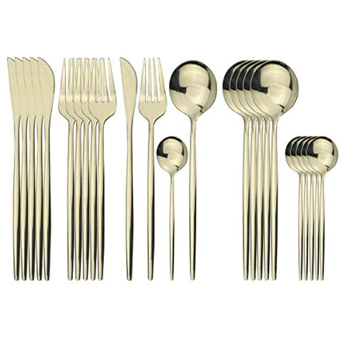 Uniturcky Champagne Silverware Set, 24-Piece Stainless Steel Flatware Set Service For 6, Mirror Polished Tableware Cutlery Set Knife Fork And Spoon For Home & Restaurant, Dishwasher Safe