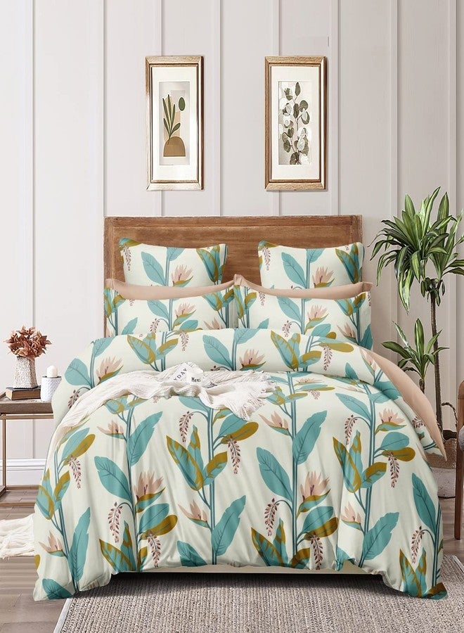 AVINYA Cotton Feel Glace Cotton Elastic Fitted Printed Queen Size Double Bed Bedsheet with 2 Pillow Covers (72"x72"x6") (White) - Image 2