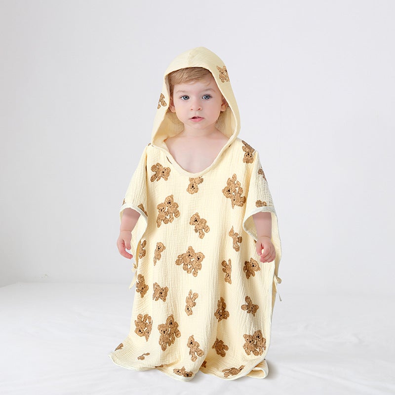 Newborn Baby Bath Towel Children'S All Cotton Gauze Cloth Hooded Poncho Bathrobe Wearing Summer Swimming Absorbent Bathrobe Soft - Image 4