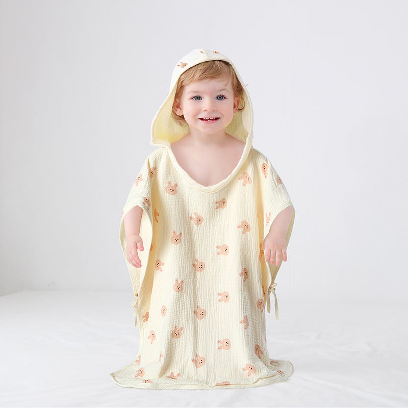 Newborn Baby Bath Towel Children'S All Cotton Gauze Cloth Hooded Poncho Bathrobe Wearing Summer Swimming Absorbent Bathrobe Soft - Image 2