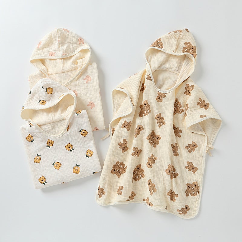 Newborn Baby Bath Towel Children'S All Cotton Gauze Cloth Hooded Poncho Bathrobe Wearing Summer Swimming Absorbent Bathrobe Soft - Image 5