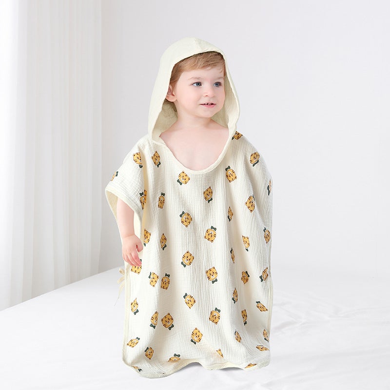 Newborn Baby Bath Towel Children'S All Cotton Gauze Cloth Hooded Poncho Bathrobe Wearing Summer Swimming Absorbent Bathrobe Soft - Image 3