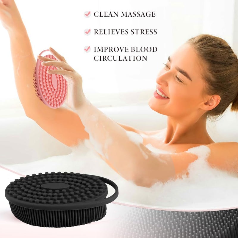 KQNBI Silicone Body Scrubber, Loofah Exfoliating Body Scrubber, Silicone Loofah Shower Body Scrubber 2 Pack, 2 in 1 Body Exfoliator Scrubber with Handle Body Scrub Bath Scrubber Scalp Massager Shampoo Brush - Image 2