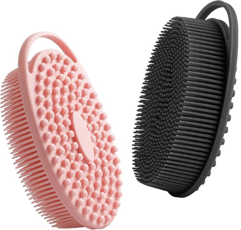 KQNBI Silicone Body Scrubber, Loofah Exfoliating Body Scrubber, Silicone Loofah Shower Body Scrubber 2 Pack, 2 in 1 Body Exfoliator Scrubber with Handle Body Scrub Bath Scrubber Scalp Massager Shampoo Brush - Image 1