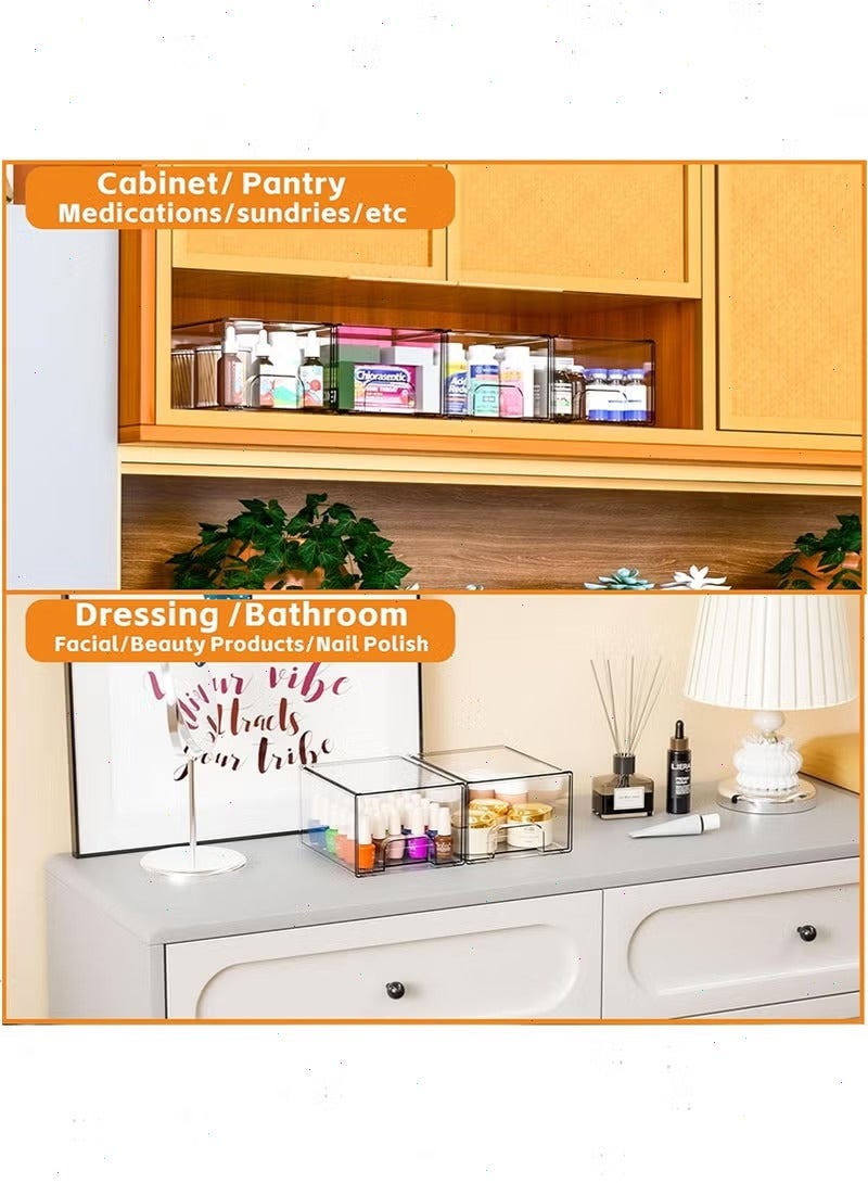 يواوليتي 4 حزم من الأدراج الصغيرة الشفافة القابلة للتكديس، منظم مستحضرات التجميل الأكريليكي للحمام، صناديق تخزين بلاستيكية للمرآة، تحت الحوض، خزائن المطبخ، مخزن الطعام، تنظيم المنزل - Image 3
