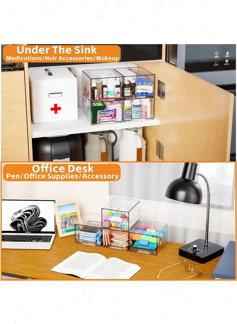 يواوليتي 4 حزم من الأدراج الصغيرة الشفافة القابلة للتكديس، منظم مستحضرات التجميل الأكريليكي للحمام، صناديق تخزين بلاستيكية للمرآة، تحت الحوض، خزائن المطبخ، مخزن الطعام، تنظيم المنزل - Image 5