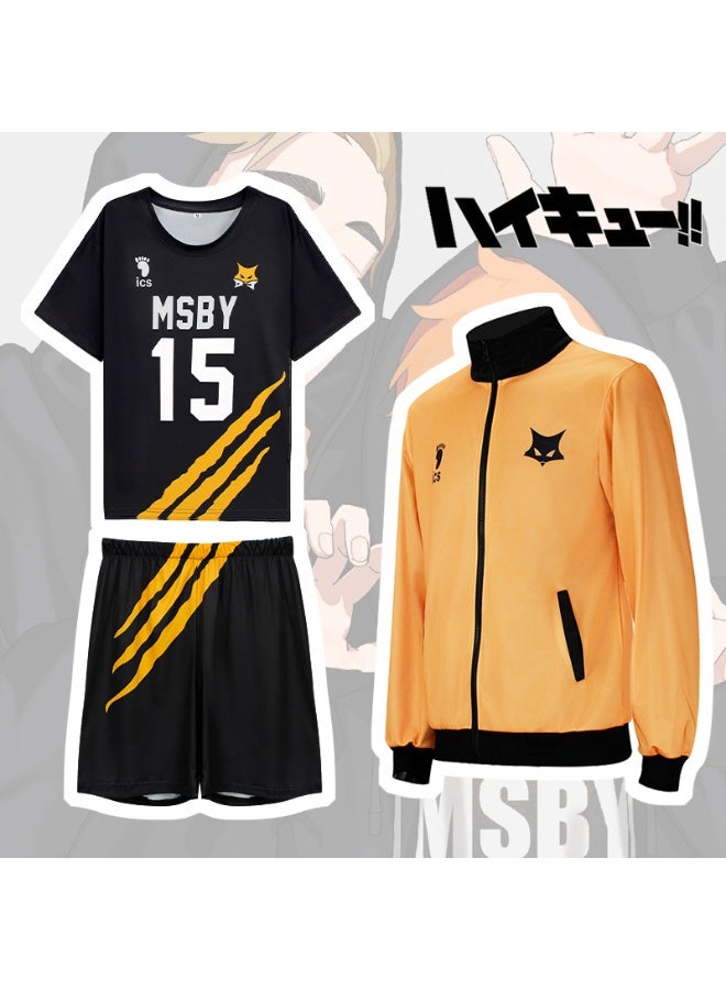 NIBEMINENT "Volleyball Boy Black Wolf cosplay costume: jacket, hoodie, short-sleeved team uniform, three-piece set. - Image 1