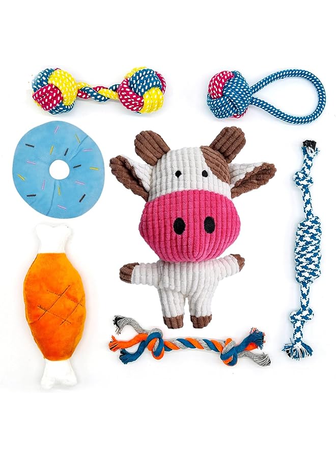 إي سي في في 7 قطعة طقم هدايا جرو اللعب للتسنين الكلاب الصغيرة صار الكلب اللعب التفاعلية جرو مضغ اللعب ألعاب من الحبال للكلاب غير سامة وآمنة - Image 1