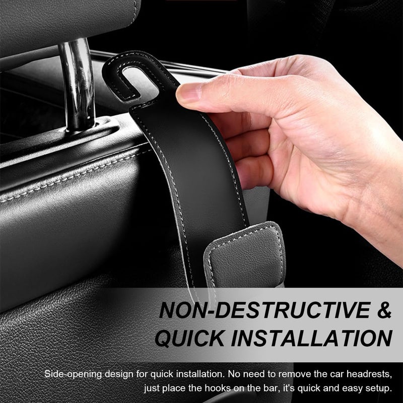 FSTURIOS 2 PCS Car Seat Headrest Hooks, Microfiber Leather Hanger Holder Hook for Hanging Purse and Bag, Universal Vehicle Back Seat Organizer Hook for Grocery Bag Handbag Coat (Black) - Image 4