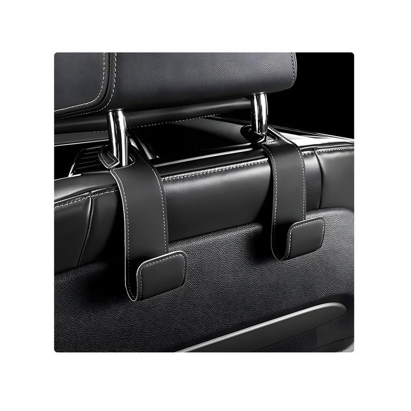 FSTURIOS 2 PCS Car Seat Headrest Hooks, Microfiber Leather Hanger Holder Hook for Hanging Purse and Bag, Universal Vehicle Back Seat Organizer Hook for Grocery Bag Handbag Coat (Black) - Image 1