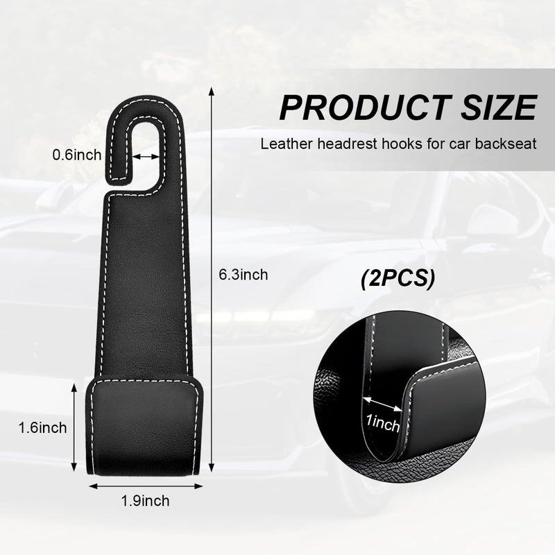 FSTURIOS 2 PCS Car Seat Headrest Hooks, Microfiber Leather Hanger Holder Hook for Hanging Purse and Bag, Universal Vehicle Back Seat Organizer Hook for Grocery Bag Handbag Coat (Black) - Image 2