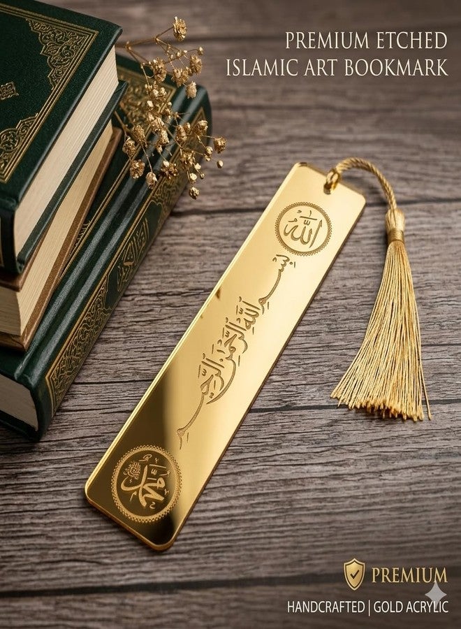 Premium Quality Golden Metal Bookmark with Tassel, Islamic Calligraphy Design - Image 3