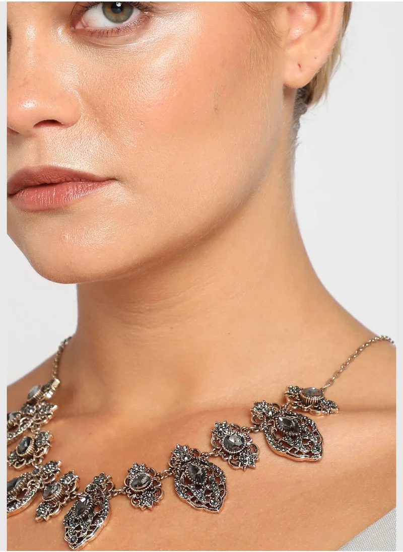 SOHI Silver Plated Designer Stone Necklace