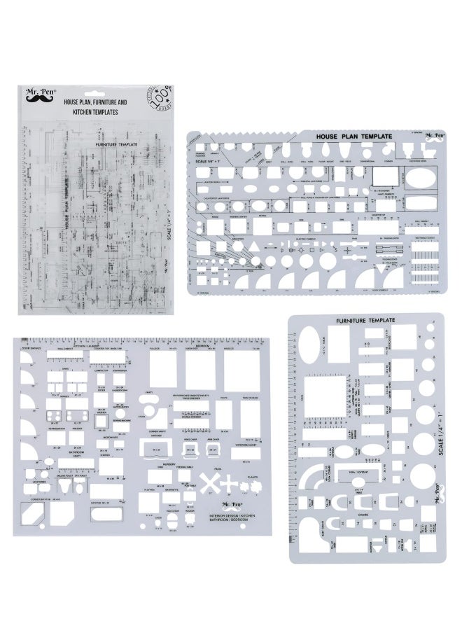 Mr. Pen - - House Plan Interior Design And Furniture Templates Drafting Tools And Ruler Shapes For Architecture - Set Of 3 - Image 1