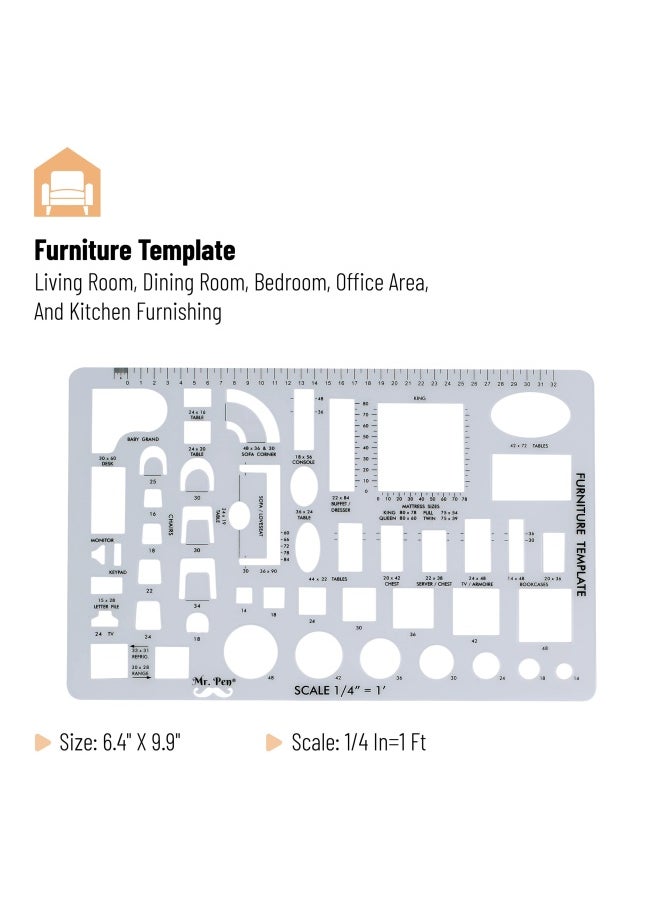 Mr. Pen - - House Plan Interior Design And Furniture Templates Drafting Tools And Ruler Shapes For Architecture - Set Of 3 - Image 1