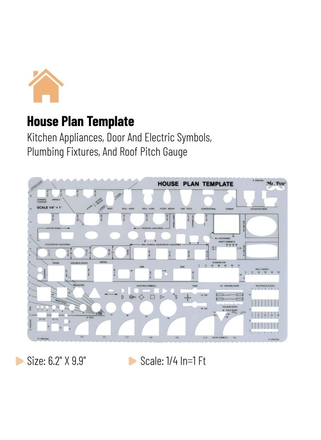 Mr. Pen - - House Plan Interior Design And Furniture Templates Drafting Tools And Ruler Shapes For Architecture - Set Of 3 - Image 1