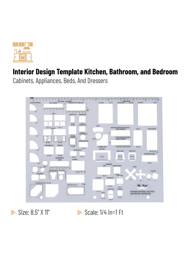 Mr. Pen - - House Plan Interior Design And Furniture Templates Drafting Tools And Ruler Shapes For Architecture - Set Of 3 - Image 1