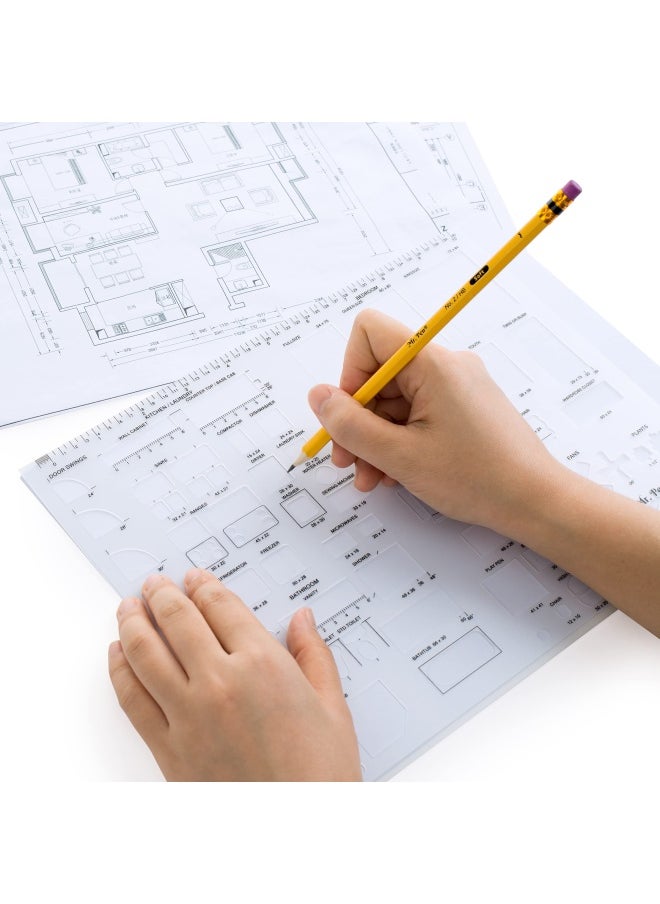 Mr. Pen - - House Plan Interior Design And Furniture Templates Drafting Tools And Ruler Shapes For Architecture - Set Of 3 - Image 1