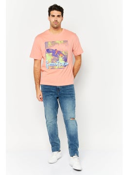 Gotcha Men Crew Neck Short Sleeves Brand logo T-Shirt, Coral  - Image 2