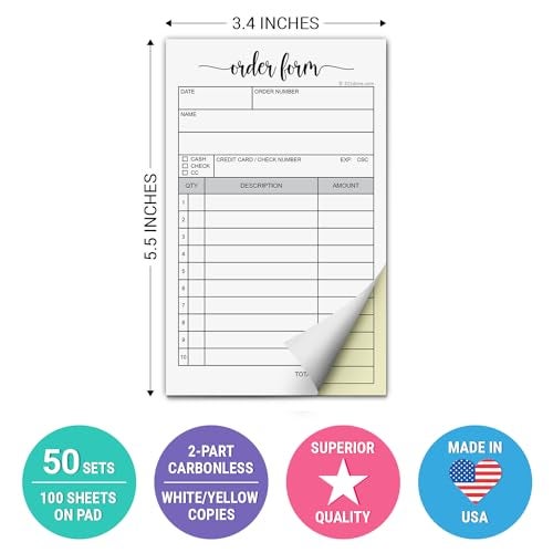 321Done Order Form Pad with Carbon Copies for Small Boutique Business, 2-Part Carbonless Carbon Copy Duplicate, Sales Order & Invoice Pad, 3.4x5.5 Handheld, 50 White/Yellow Sets - Made in USA - Image 2