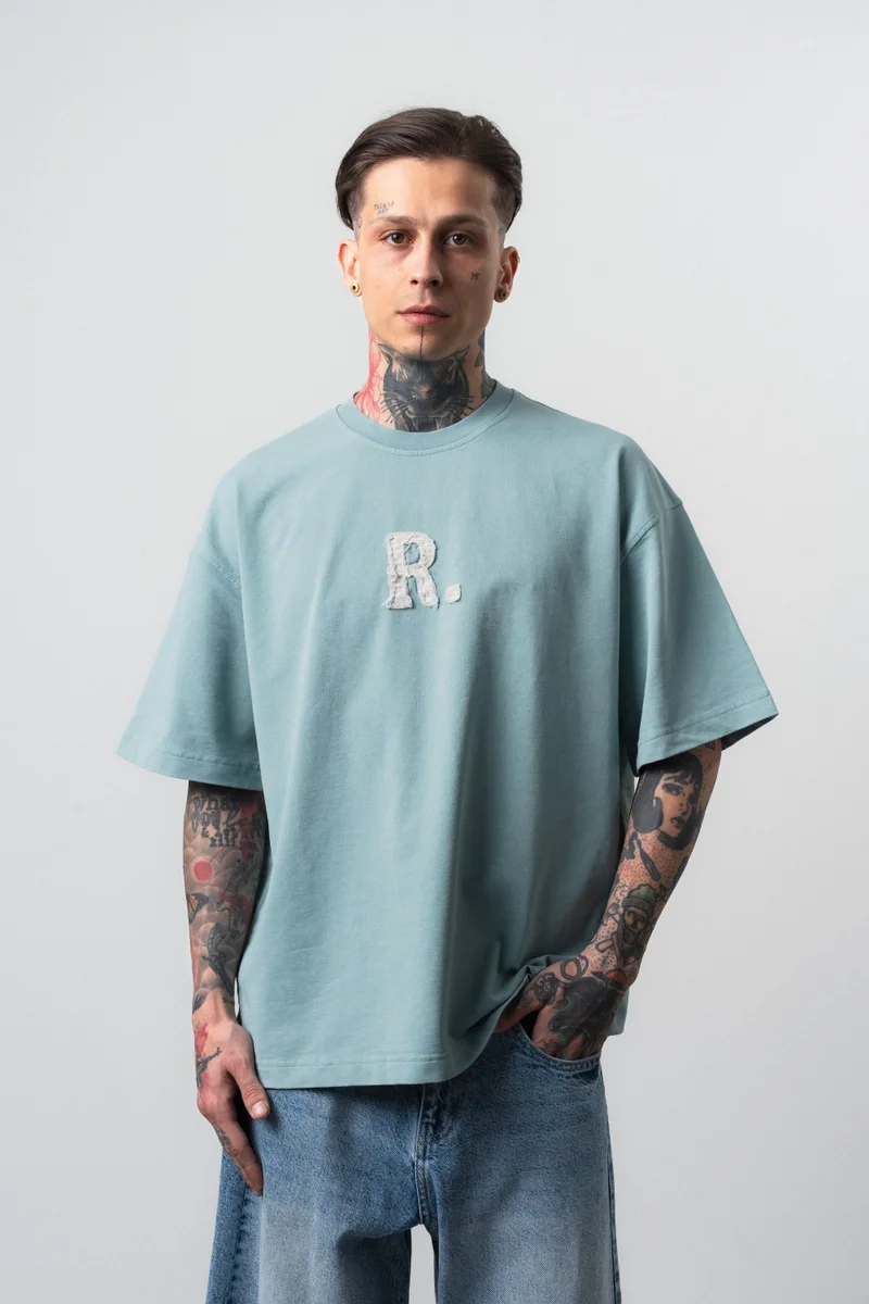 RESPIRE Men's Revere Embroidered Washed Oversize T-Shirt, Baby Blue