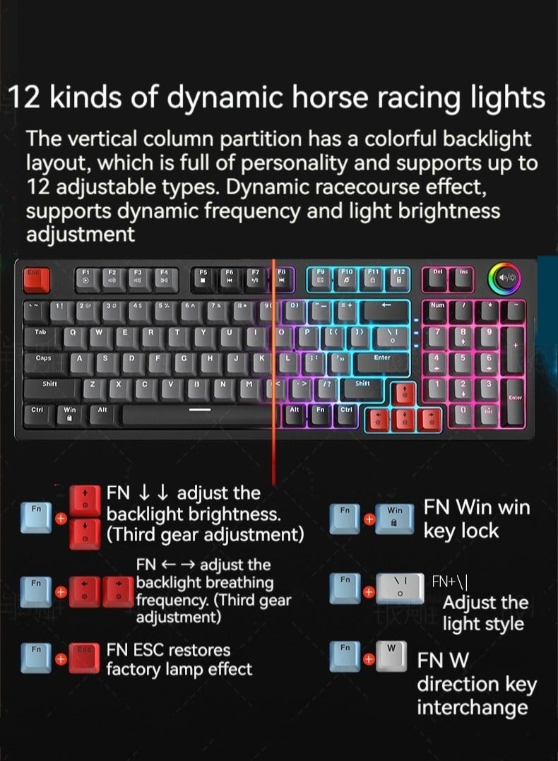New K700 luminous mechanical keyboard gaming keyboard multi-function knob 96-key wired color matching computer keyboard