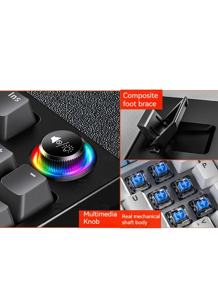 New K700 luminous mechanical keyboard gaming keyboard multi-function knob 96-key wired color matching computer keyboard