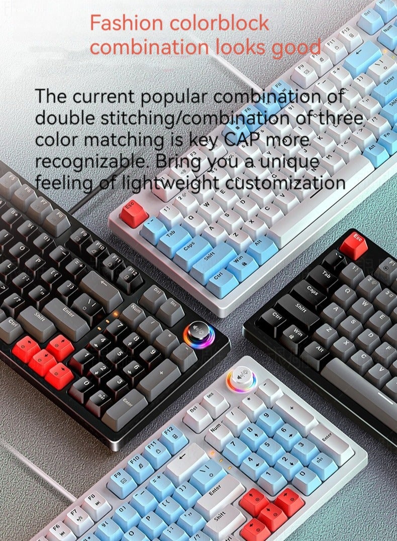 New K700 luminous mechanical keyboard gaming keyboard multi-function knob 96-key wired color matching computer keyboard