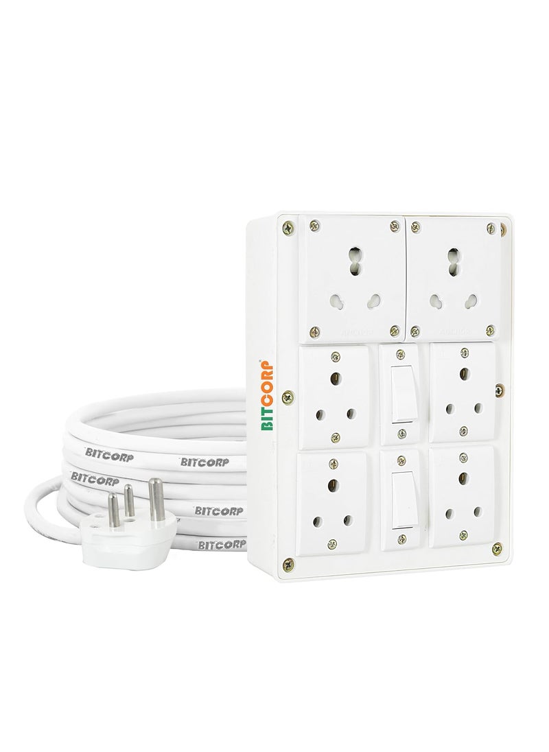 BITCORP Bitcorp Extension Cord 2000W 6A 16A 20A Spike Guard Thermal Protection 6 Way Multi Pin Outlet 2 Switch Power Cord with 8 Meter Long Wire Cable Suitable for Small and Heavy Duty Appliance  - Image 1