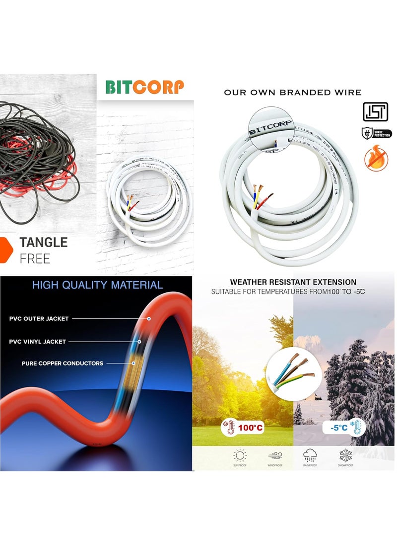 BITCORP Bitcorp Extension Cord 2000W 6A 16A 20A Spike Guard Thermal Protection 6 Way Multi Pin Outlet 2 Switch Power Cord with 8 Meter Long Wire Cable Suitable for Small and Heavy Duty Appliance  - Image 4