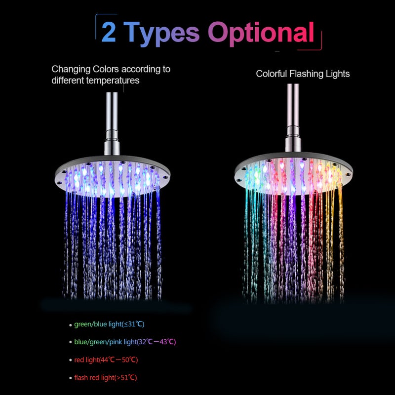 رأس دش مطر صلب من الطريق LED بقطر 10 بوصات دائري، يتغير لونه تلقائيًا بالألوان RGB بمستشعر درجة الحرارة لاستخدام في الحمام - Image 4