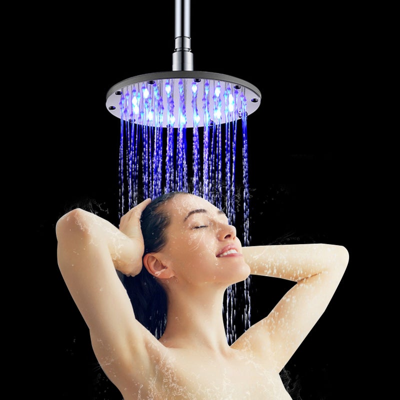 رأس دش مطر صلب من الطريق LED بقطر 10 بوصات دائري، يتغير لونه تلقائيًا بالألوان RGB بمستشعر درجة الحرارة لاستخدام في الحمام - Image 3