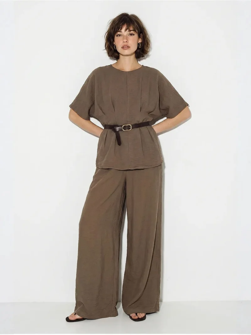 بيانكو لوتشي LUCCI Viscose-Linen Blouse And Wide-Leg Trousers Set