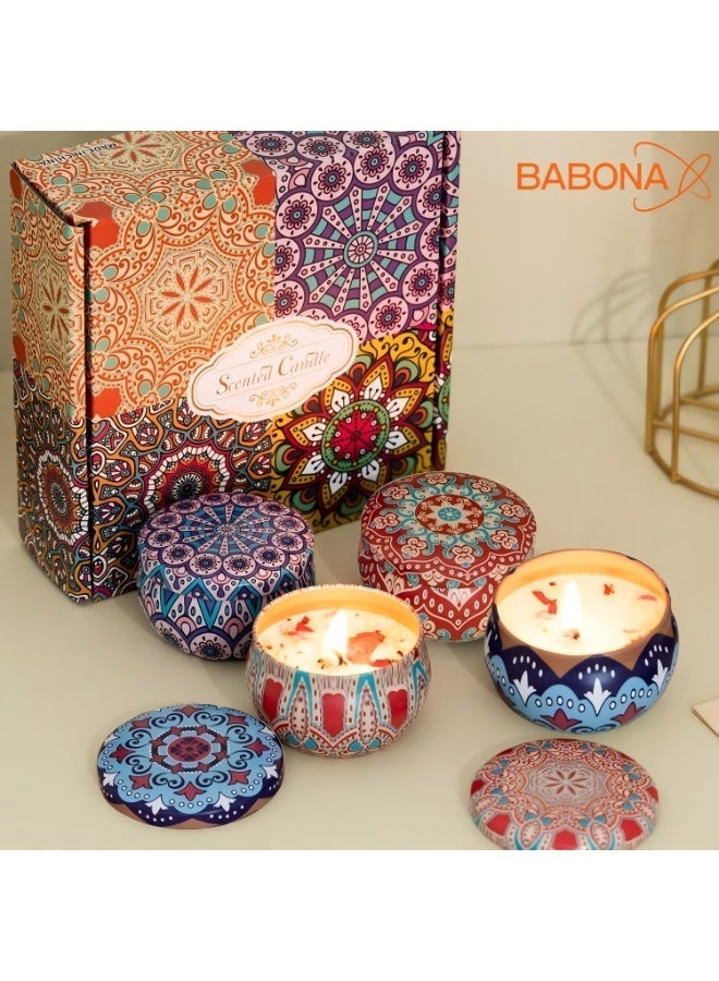 بابونا مجموعة هدايا شموع معطرة للنساء، 4 شموع علاجية عطرية للمنزل، شموع صويا طبيعية، هدايا للمناسبات مثل الذكرى السنوية، عيد الميلاد، عيد الأم، الحمام، المنتجع الصحي، والتأمل - Image 1
